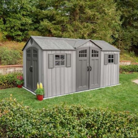 Lifetime 15x8 Rough Cut Outdoor Storage Shed Kit w/ Double Doors - Storm Dust (60318) This 15x8 Rough Cut Shed is a perfect addition to any backyard setting. 