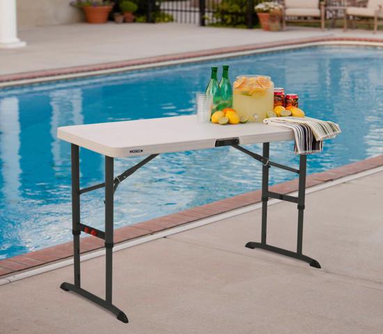 Lifetime 4ft Commercial Adjustable Folding Table with One Hand Adjust - Almond (80387) -  Designed with a one hand adjustment mechanism.