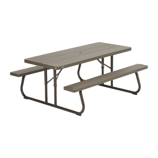 Lifetime 6-Foot Plastic Folding Picnic Table - Brown Woodgrain (60112) - Gives you that perfect extra outdoor eating space.