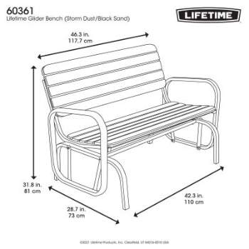 Lifetime Outdoor Glider Bench - Putty/Storm Dust (60361) Dimensions of the Glider Bench 