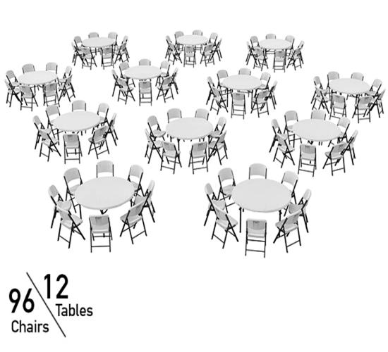 Lifetime 60 In. Commercial Round Tables And Chairs Bulk Set - White Granite (80542) -  Great for big gatherings and events.