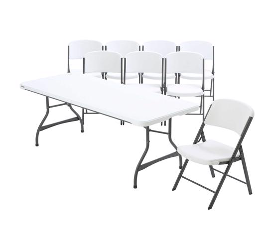 Lifetime 6 Ft Stacking Tables And Chairs Set - White Granite (80408) - Perfect for your next meeting, event or family gathering.