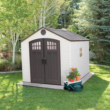 Lifetime 8x10 Outdoor Plastic Storage Shed with Skylights & Window (60332) this shed is an ideal addition to your outdoor setting, keeping the inside safe and dry. 