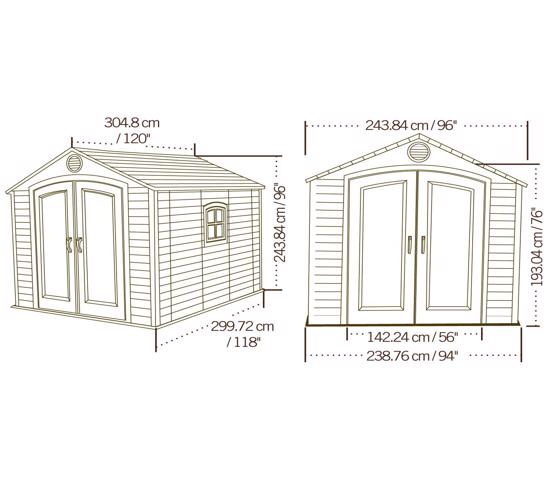 Lifetime 8x10 ft Outdoor Storage Shed Kit (60056) - Dimensions