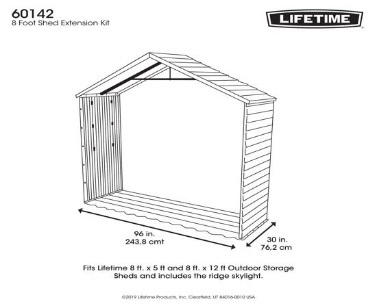 Lifetime 8 Ft X 2.5 Ft Outdoor Storage Shed Extension Kit (60142) - Great extension for your Lifetime 8ft wide sheds.