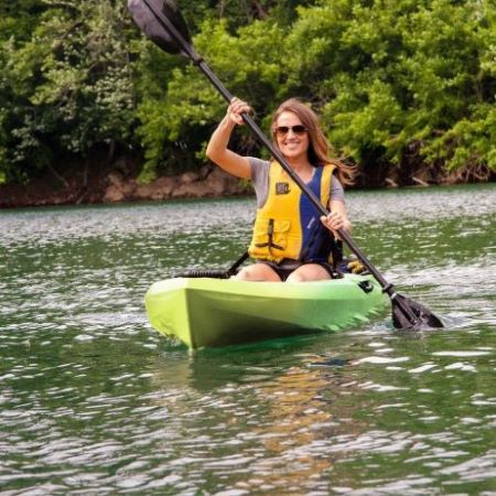 Lifetime Temptation 110 Sit-On-Top Kayak with Paddle  - Lemongrass Fusion (90979) This kayak is perfect for calm ocean bays, slow moving rivers, and quiet lakes.