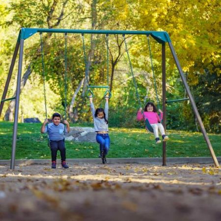 Lifetime Outdoor Metal Swing Set - Earthtone (91137)  This metal swing set is a perfect addition to any backyard setting. 