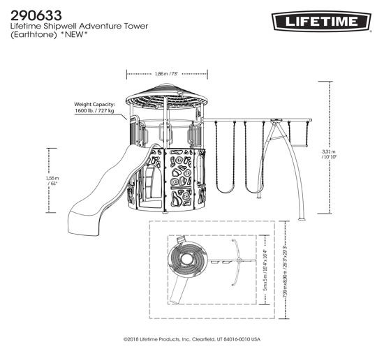 Lifetime Shipwell Adventure Tower Swing Set Playset - Earthtone (290633) - Dimensions