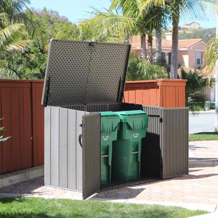 Lifetime Horizontal Storage Shed (60212) This storage box can store 2 large garbage cans. 