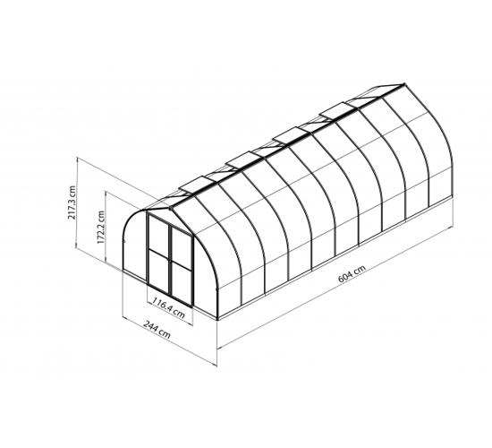 Palram 8x20 Bella Hobby Greenhouse Kit - Silver (HG5420) - Dimensions