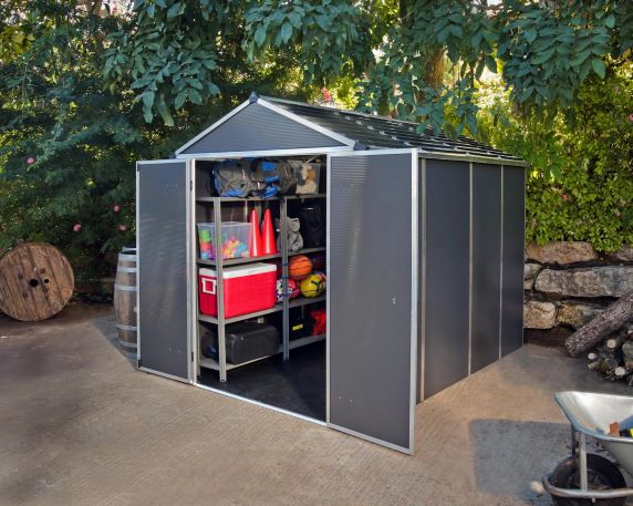 Palram - Canopia Rubicon 6x10 Shed with Floor - Dark Grey (HG9710GY) This shed can help you store and protect your belongings. 