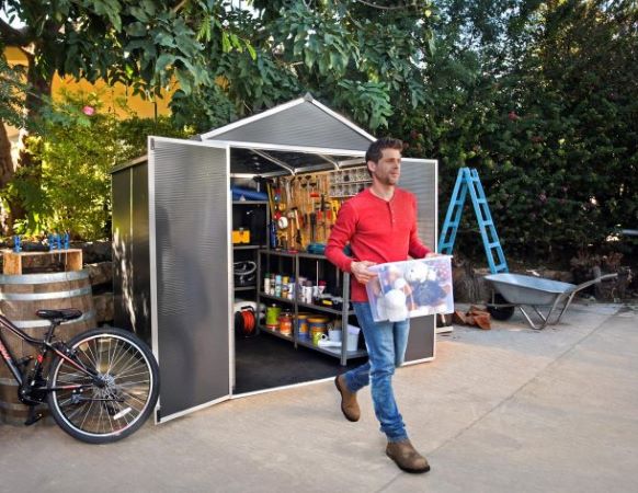 Palram - Canopia Rubicon 6x8 Shed with Floor - Dark Grey (HG9708GY) This shed can help you store and protect your belongings. 