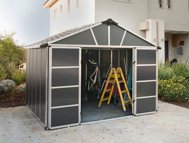 Palram Yukon 11x13 Storage Shed Kit - Gray (HG9913SGY) This shed will help you organize your lawn and garden tools.