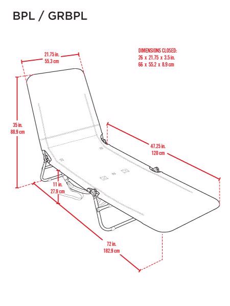 Rio Gear Backpack Multi-Position Lounge Chair (BPL-1902-1) Overall Measurements of the Lounge Chair 