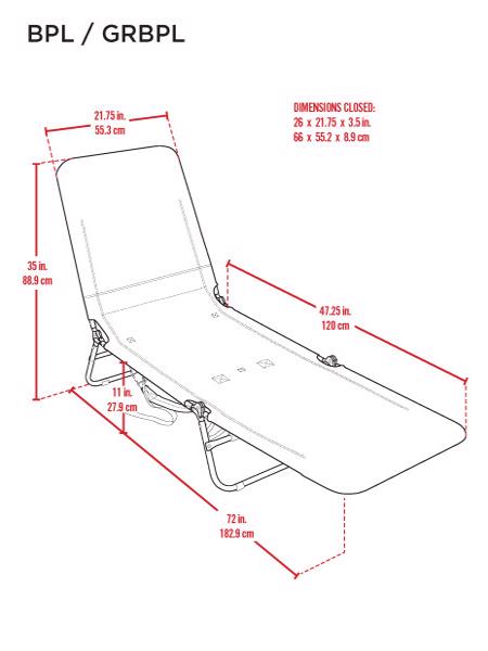 Rio Gear Backpack Multi-Position Lounge Chair (BPL-1902-1) Overall Measurements of the Lounge Chair 