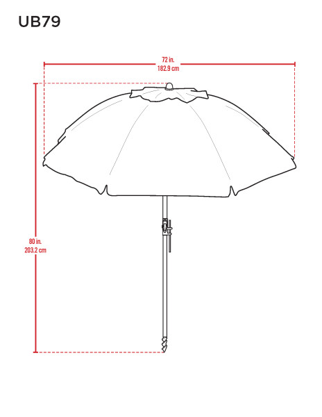 Rio 6ft Beach Umbrealla with Integrated Sand Anchor (UB79-1905-1) Dimensions of the Umbrella