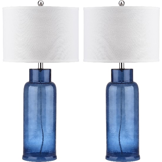 Safavieh Bottle 29-Inch H Glass Table Lamp - Set of 2 - Blue/Off-white (LIT4157C-SET2) - Set a mood for reading with this table lamp.