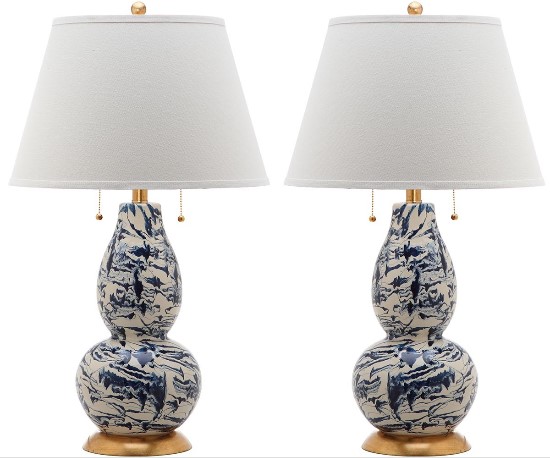 Safavieh Color Swirls 28-Inch H Glass Table Lamp Set of 2 - Navy/White (LIT4159A-SET2) - Table lamps that adds elegance to your space.