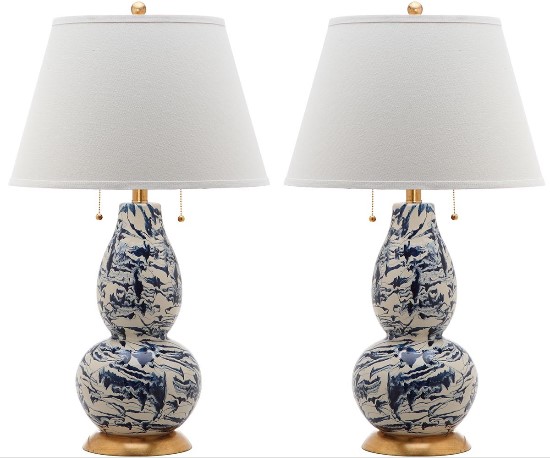 Safavieh Color Swirls 28 Inch H Glass Table Lamp Set of 2 Navy