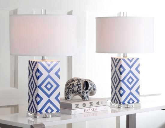 Safavieh Diamonds 27-inch H Table Lamp Set of 2 - Navy/Off-White (LIT4135A-SET2) - Illuminate your living space in style.