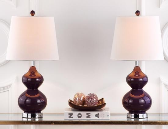 Safavieh Eva 24-inch H Double Gourd Glass Lamp Set of 2 - Dark Purple/Off-White (LIT4086K-SET2) - Illuminate your living space in style.