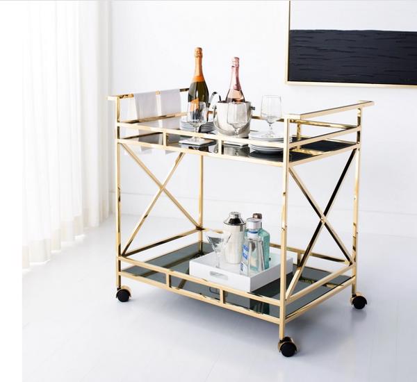 Safavieh Kehlani 2 Shelf Bar Cart - Jade/Gold (SFV3576A) This bar cart can hold many drinks and snacks. 