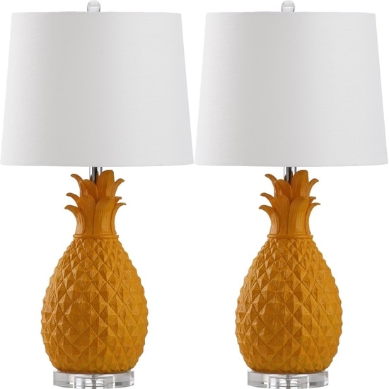 Safavieh Kelly 25.5-inch H Table Lamp-Set of 2 - Yellow/Off-white LIT4258A-SET2-Best table lamp to welcoming in transitional and coastal interiors.