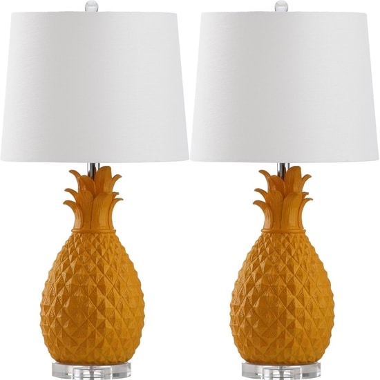 Safavieh Kelly 25.5-inch H Table Lamp-Set of 2 - Yellow/Off-white LIT4258A-SET2-Best table lamp to welcoming in transitional and coastal interiors.