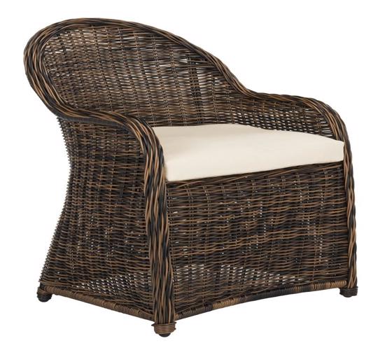 Safavieh Newton Wicker Arm Chair with Cushion - Brown/Beige (PAT2509B) - Luxurious wicker perfect for your relaxation.