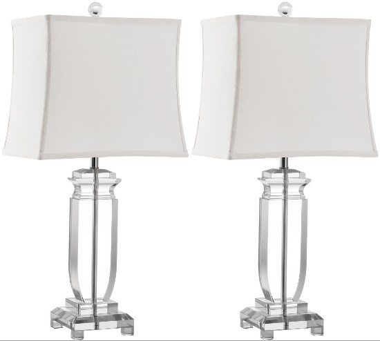 Safavieh Olympia 24-inch H Crystal Table Lamp Set of 2 - Clear/Off-White (LIT4099A-SET2) - Night reading can never be this perfect.