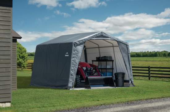 ShelterLogic 12x12x9.5 Shed-in-a-Box XT Peaked Shelter - Gray (70480) A perfect place where you can store your lawn and garden equipment. 