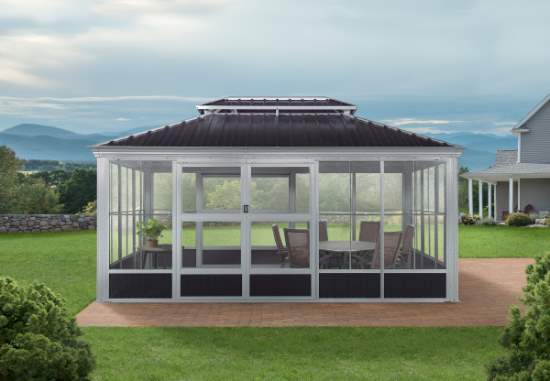 Sojag Bolata 10x17 Solarium - Light Grey/Black (448-9168037)  This solarium will protect you from the weather and insects. 