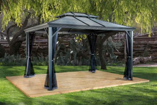 Sojag 10x12 Ventura Double Roofed Gazebo - Dark Grey (500-9165180) This Ventura II Double Roofed Gazebo will compliment any backyard while providing protection for you and your guests.