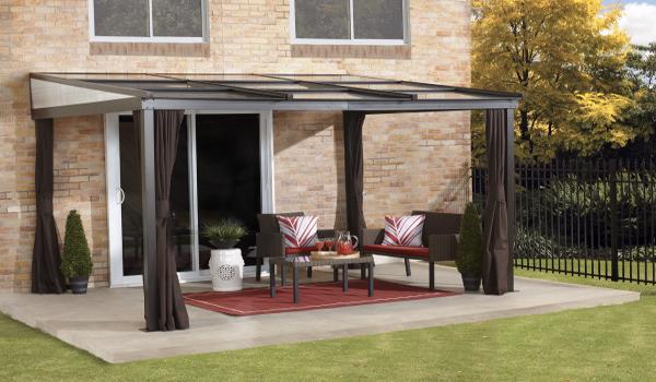  Sojag 10x12 Budapest Wall-Mounted Gazebo Kit - Dark Brown (500-9165234) This gazebo can withstand the toughest of weather conditions and can be left up year round. 
