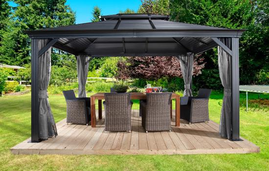 Sojag 12x14 Mykonos II Double Roof Gazebo Kit - Dark Gray (500-9165357) This gazebo kit will give you the opportunity to dine out with your family outdoor. 
