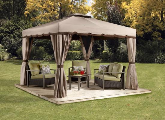 Sojag 10x10 Roma Gazebo Kit - Beige w/ Brown Trim (500-9165388) This gazebo kit gives you a perfect place where you can entertain your family and friends. 