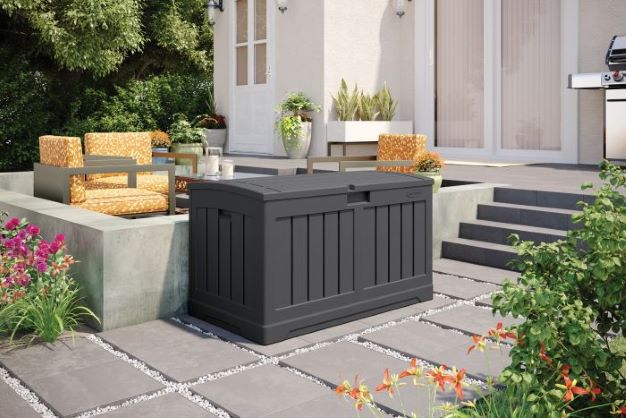 Suncast 50 Gallon Deck Box - Peppercorn (DB5025P) This deckbox is perfect to be put on your patio or backyard. 