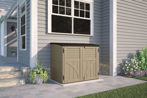 Suncast 34 cu. ft. Horizontal Shed - Sand/Slate (BMS3400) This horizontal shed is a perfect addition to your outdoor space. 