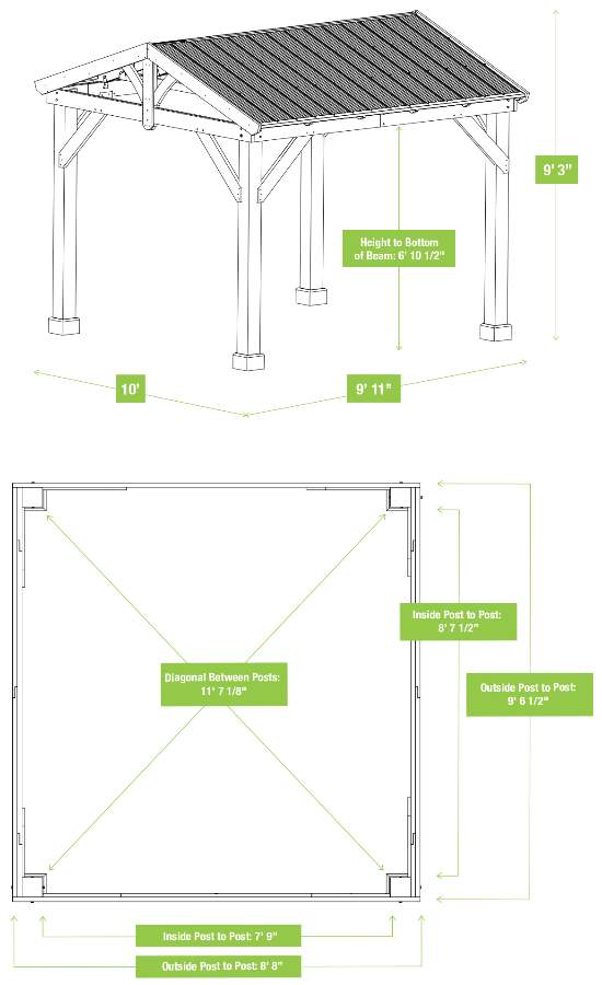 Yardistry 10x10 Meridian Pavilion Kit (YM11909) Roof Dimensions