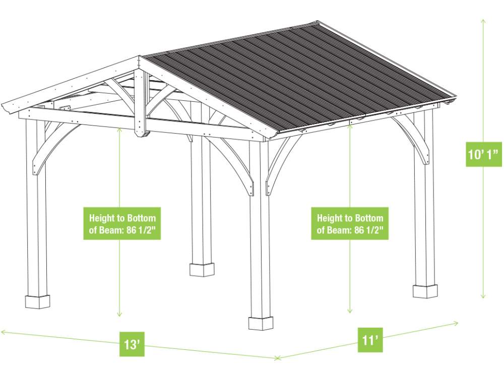 Yardistry 11x13 Carolina Pavilion Kit (YM11726) Pavilion Dimensions 