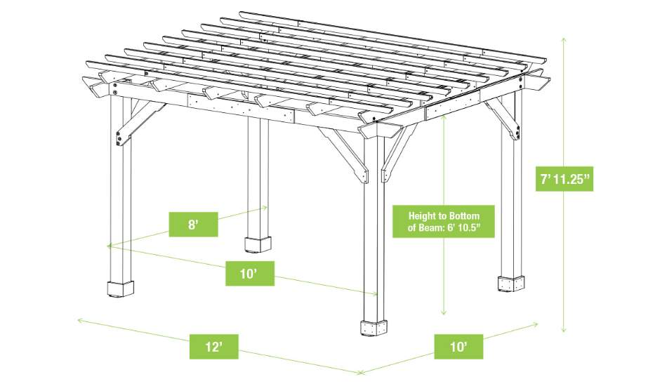 Yardistry 10x12 Meridian Pergola Kit (YM11921)  Meridian Pergola Dimensions