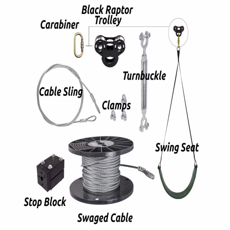 Zip Line Gear 75' Black Raptor Zip Line Kit (RAPTOR-075) Materials you need for this zip line kit. 