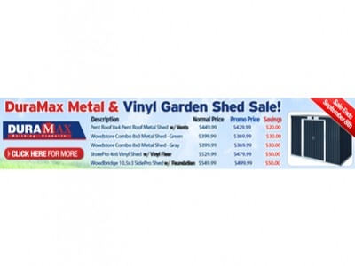 DuraMax Metal and Vinyl Garden Sheds Sale!
